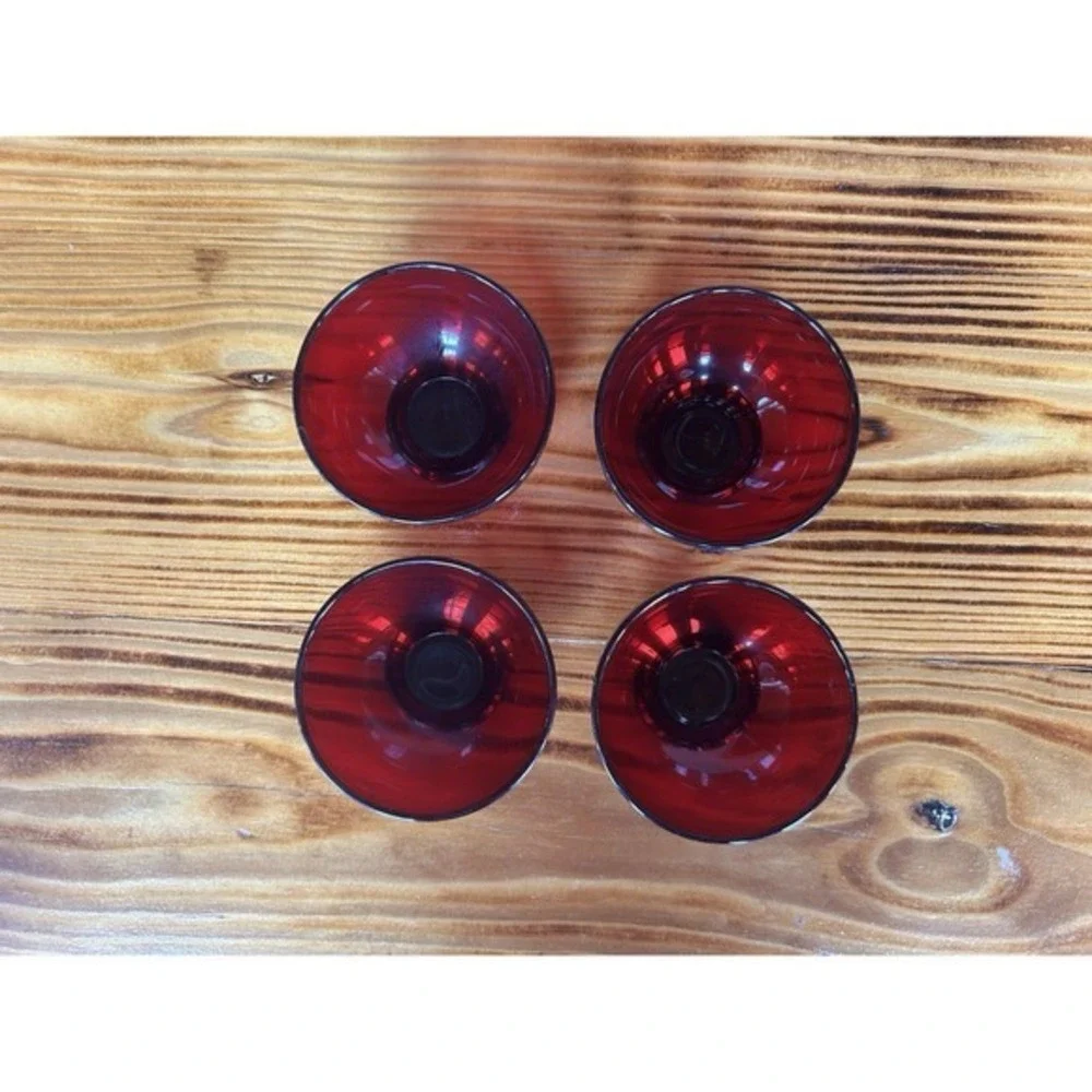 4-PC Vintage Royal Ruby‎ Red Bowls Romantic Love Dining